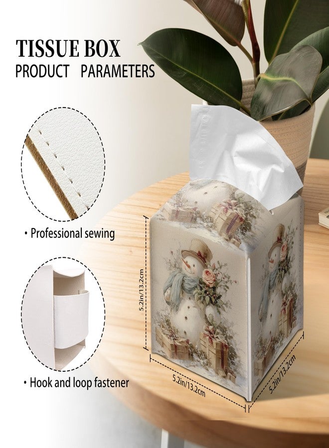 Grace Yonks Christmas Tissue Box Cover Square, Vintage Snowman Cube Case for Facial Tissues, 5.2" PU Leather(049) - Image 2